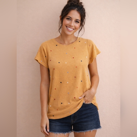 THML Star Pattern Flutter Sleeve Top - Picture 1 of 4